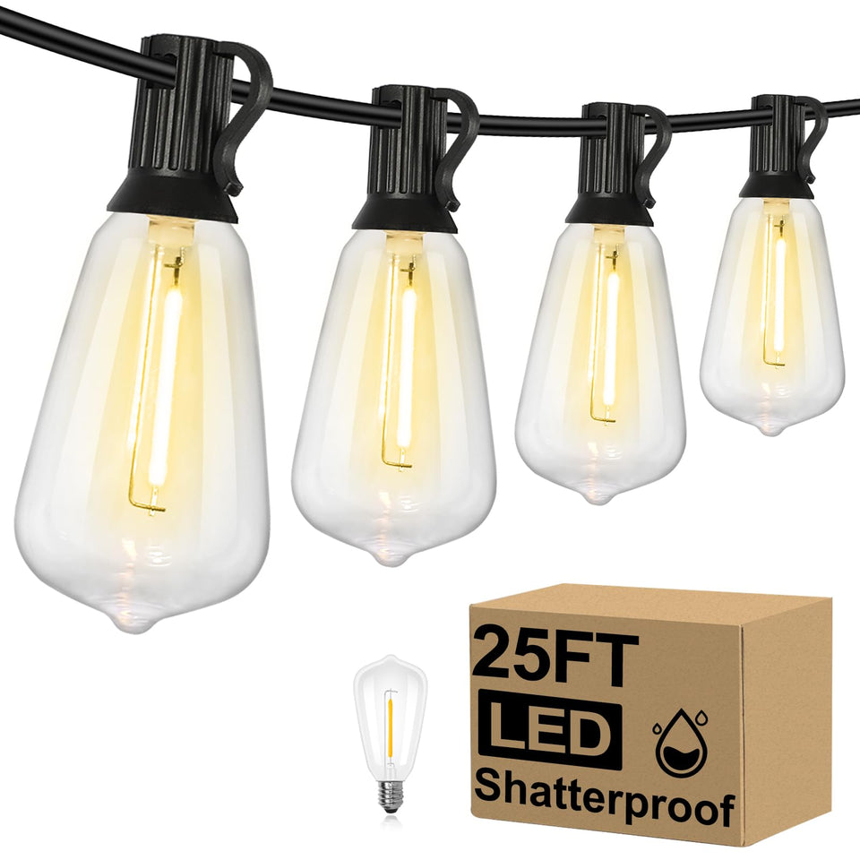 Brightever outdoor string lights glow warmly for cozy backyard evenings.