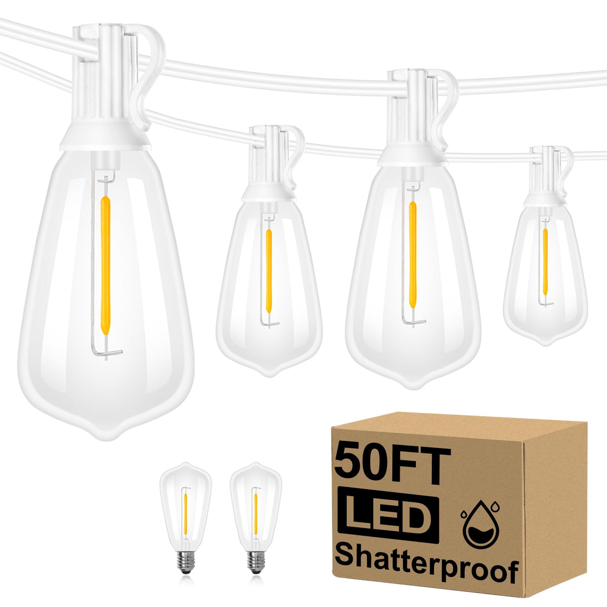 Brightever 50ft outdoor string lights offer warm white glow for patios and decks