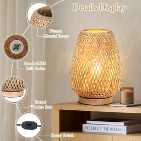Brightever rattan table lamp bamboo-woven texture enhances natural room decor.