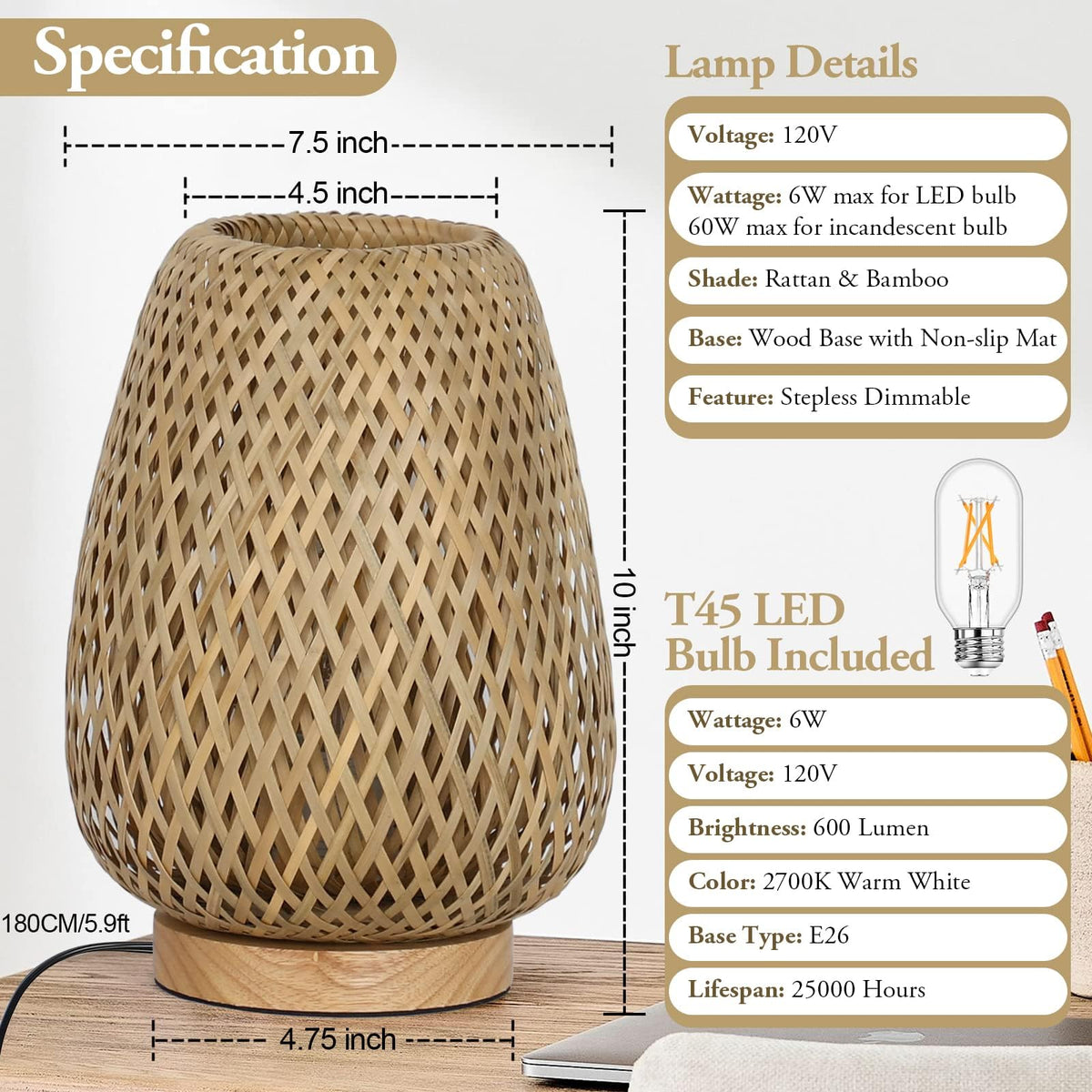 Brightever rattan table lamp desk-illumination supports focused work with ambient glow.
