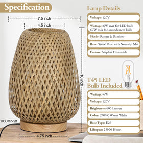 Brightever rattan table lamp desk-illumination supports focused work with ambient glow.
