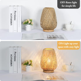 Brightever rattan table lamp with T45 bulb included delivers cozy 2700K illumination.