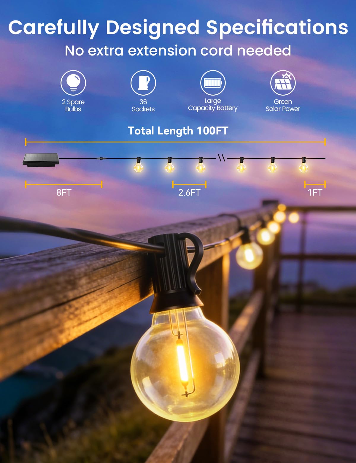 Brightever remote control solar string lights with four brightness levels for effortless mood setting