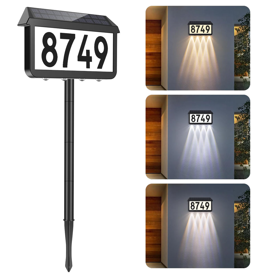 Brightever Solar Address Sign with bottom glow enhances nighttime visibility for visitors.