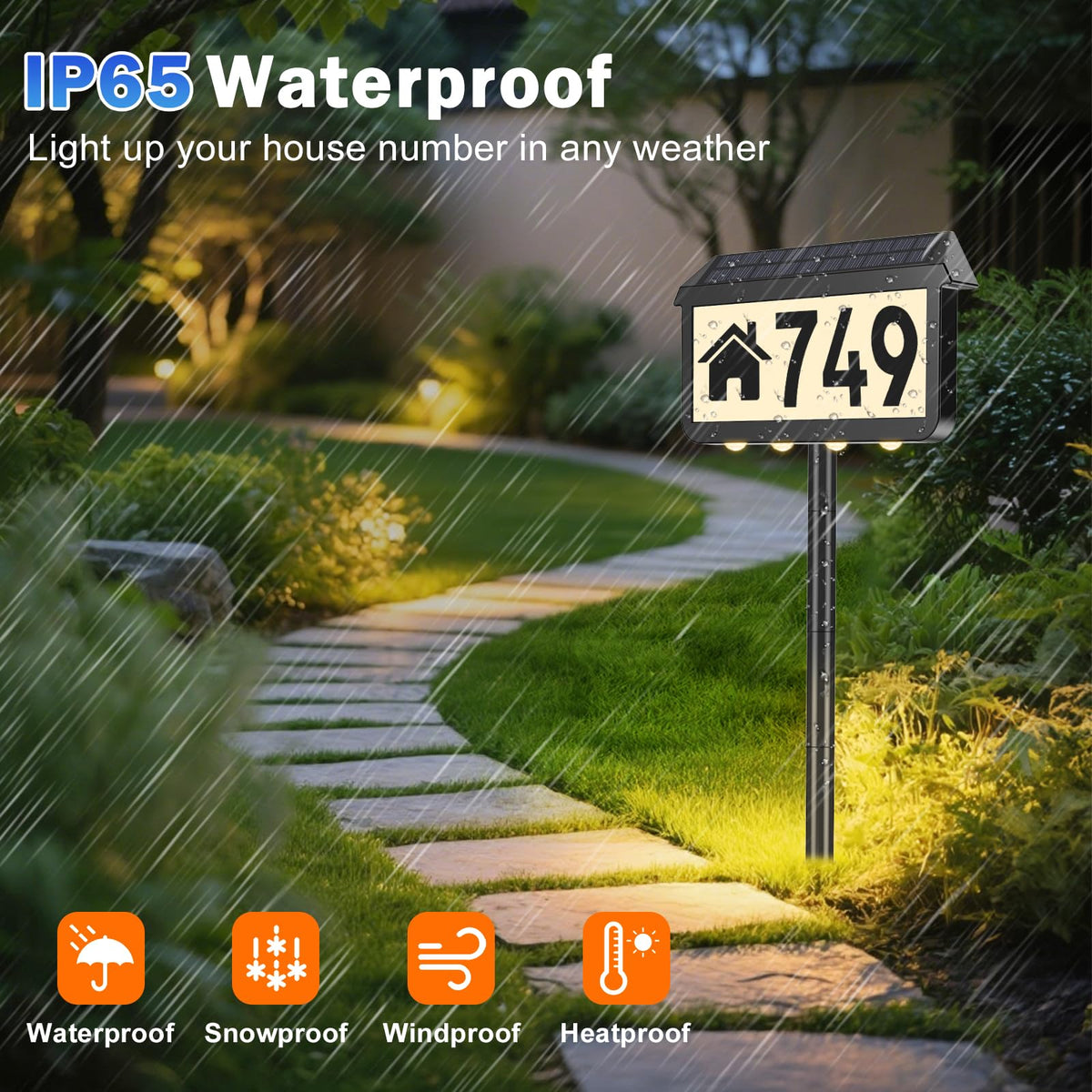 Brightever Solar Address Sign is IP65 weatherproof and durable for outdoor use.