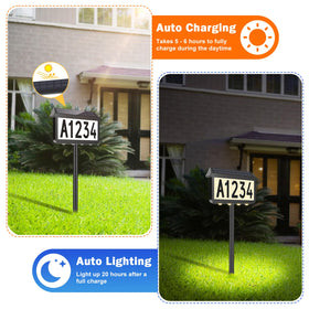 Brightever Solar Address Sign can be wall-mounted or staked in the garden.