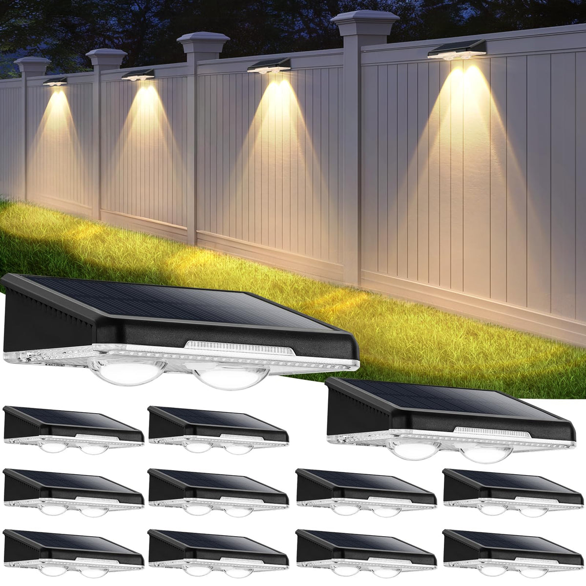 Brightever solar fence light outdoor 12-pack illuminating yards and walkways