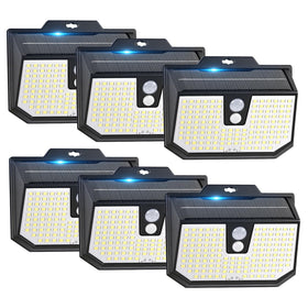 Brightever solar lights mounted on a wall provide broad outdoor illumination.