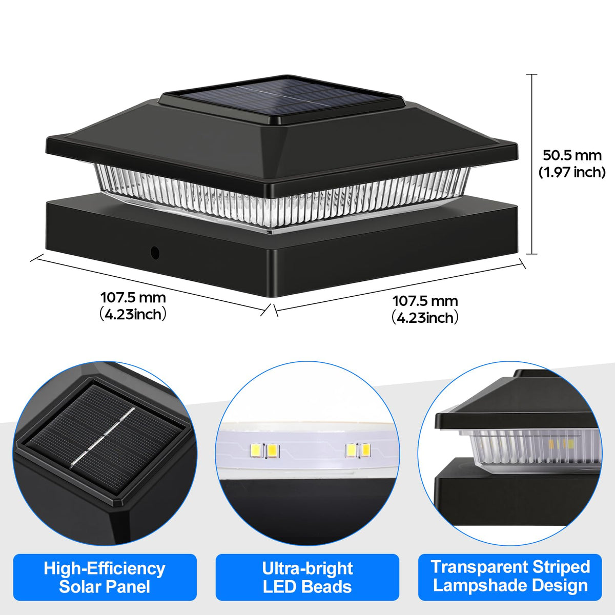Brightever easy installation atop vinyl or wood posts.