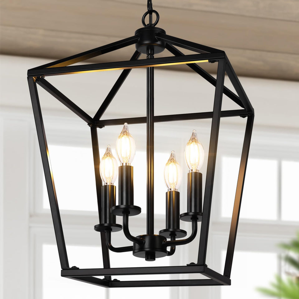 BrightHome Farmhouse Chandelier with a four-light black cage for kitchen lighting.