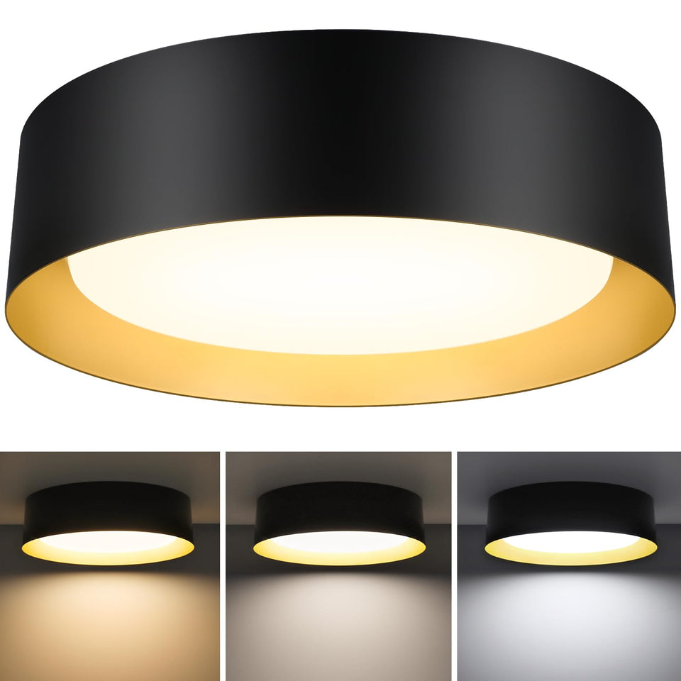BrightHome flush-mount front view with black-gold finish enhances entryway ambiance.