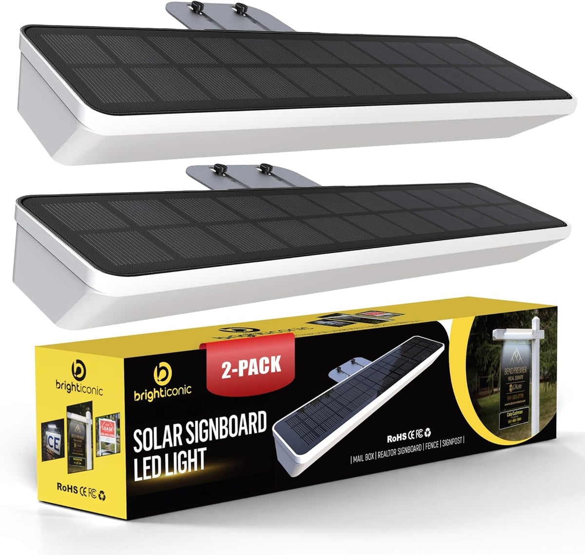 Brighticonic solar address light IP65 front view enhances nighttime visibility.