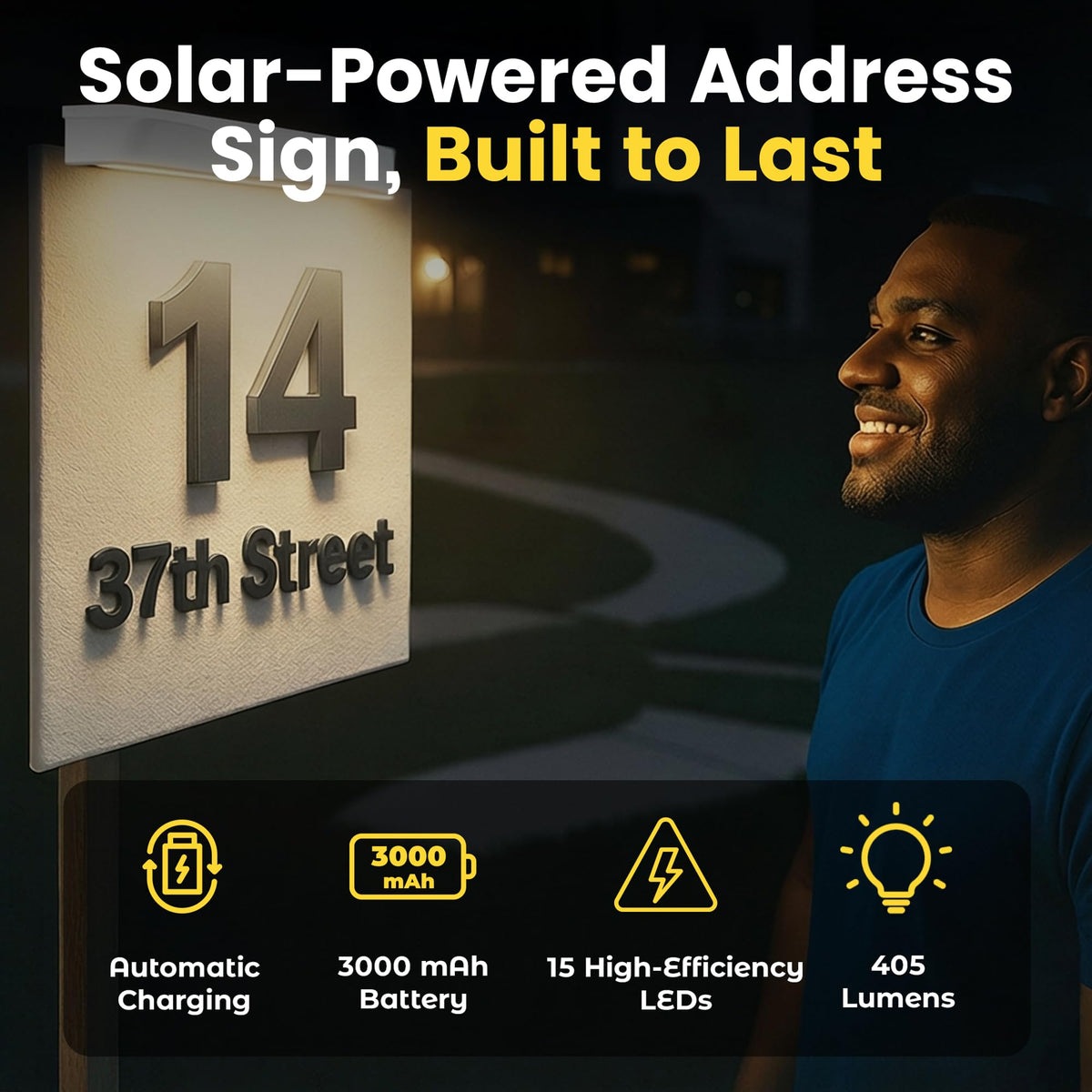 Brighticonic solar address light post-mounted for durable exterior signage.