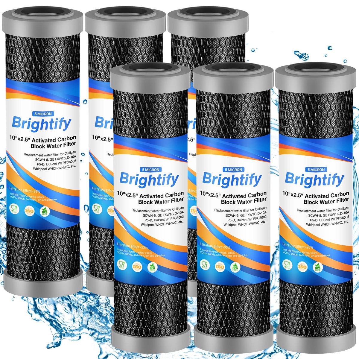 Brightify 10x2.5-inch carbon filter exterior ready for installation, promotes cleaner water