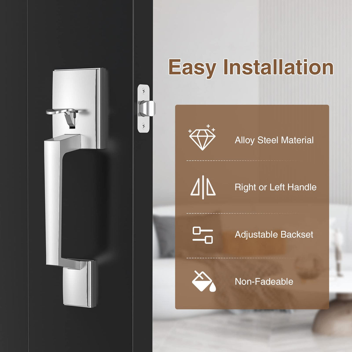 Brightify no-lock door handle for quick entry.