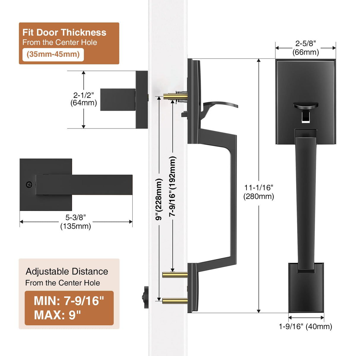 Brightify reversible door handle fits left or right handed doors with no lock needed.