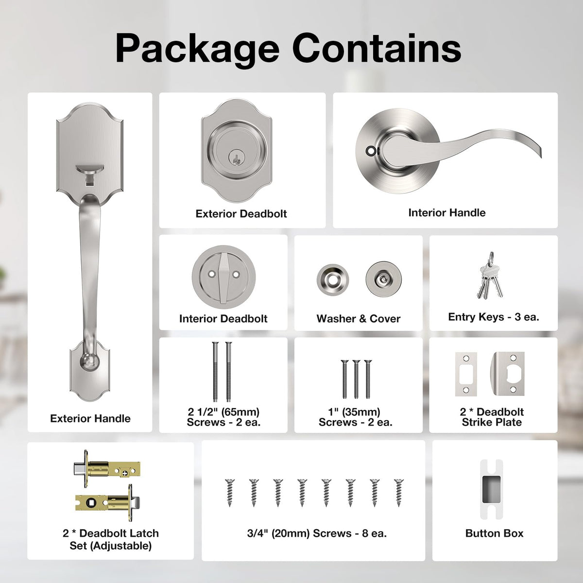 Brightify satin-nickel door handle closeup highlights durable finish and long-lasting performance.