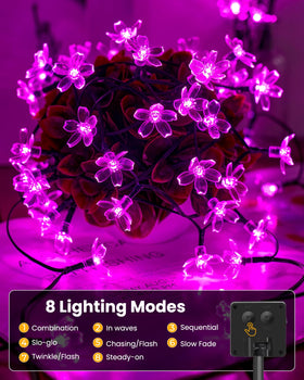 Brightown 120 LED close-up highlights delicate blossoms on a string.