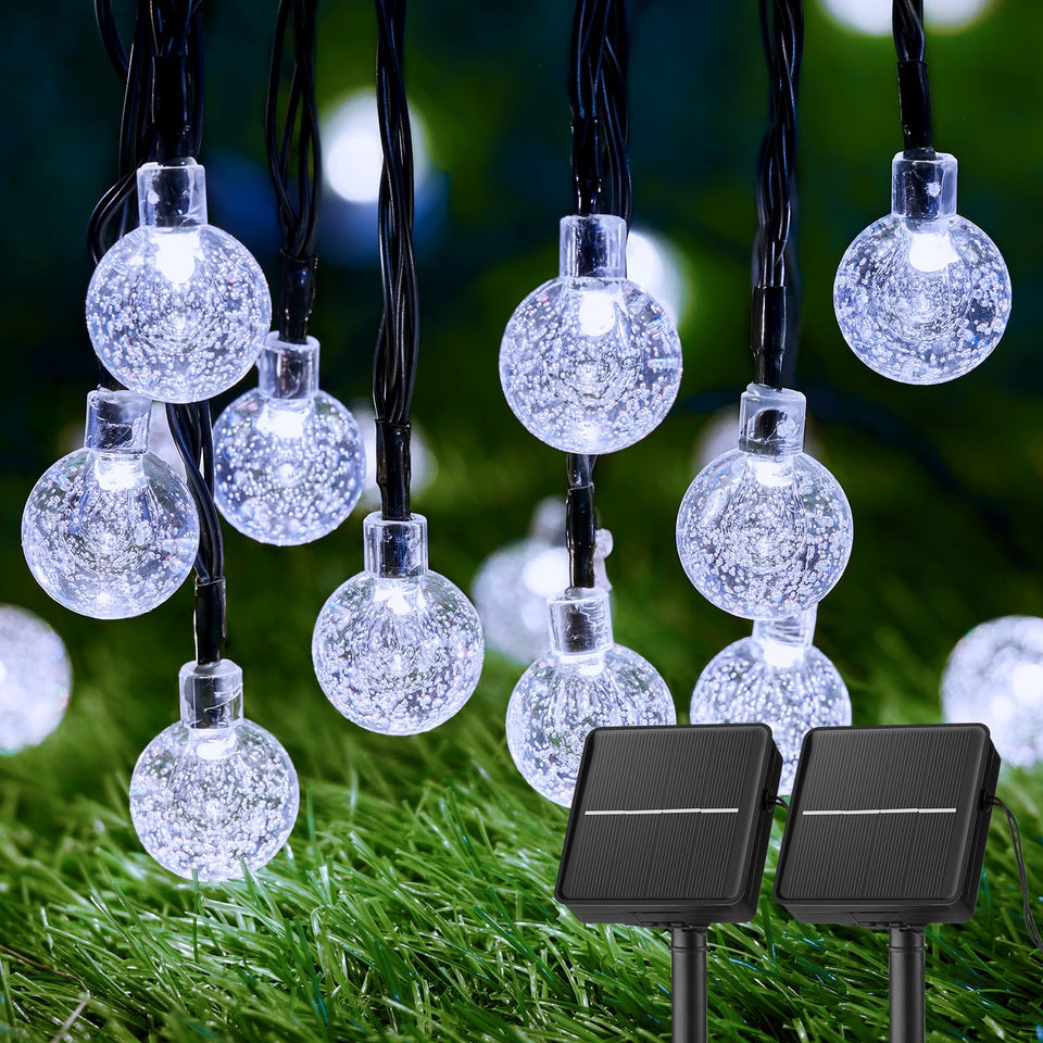 Brightown 2-pack 120-LED solar string lights illuminate patios with ample glow.