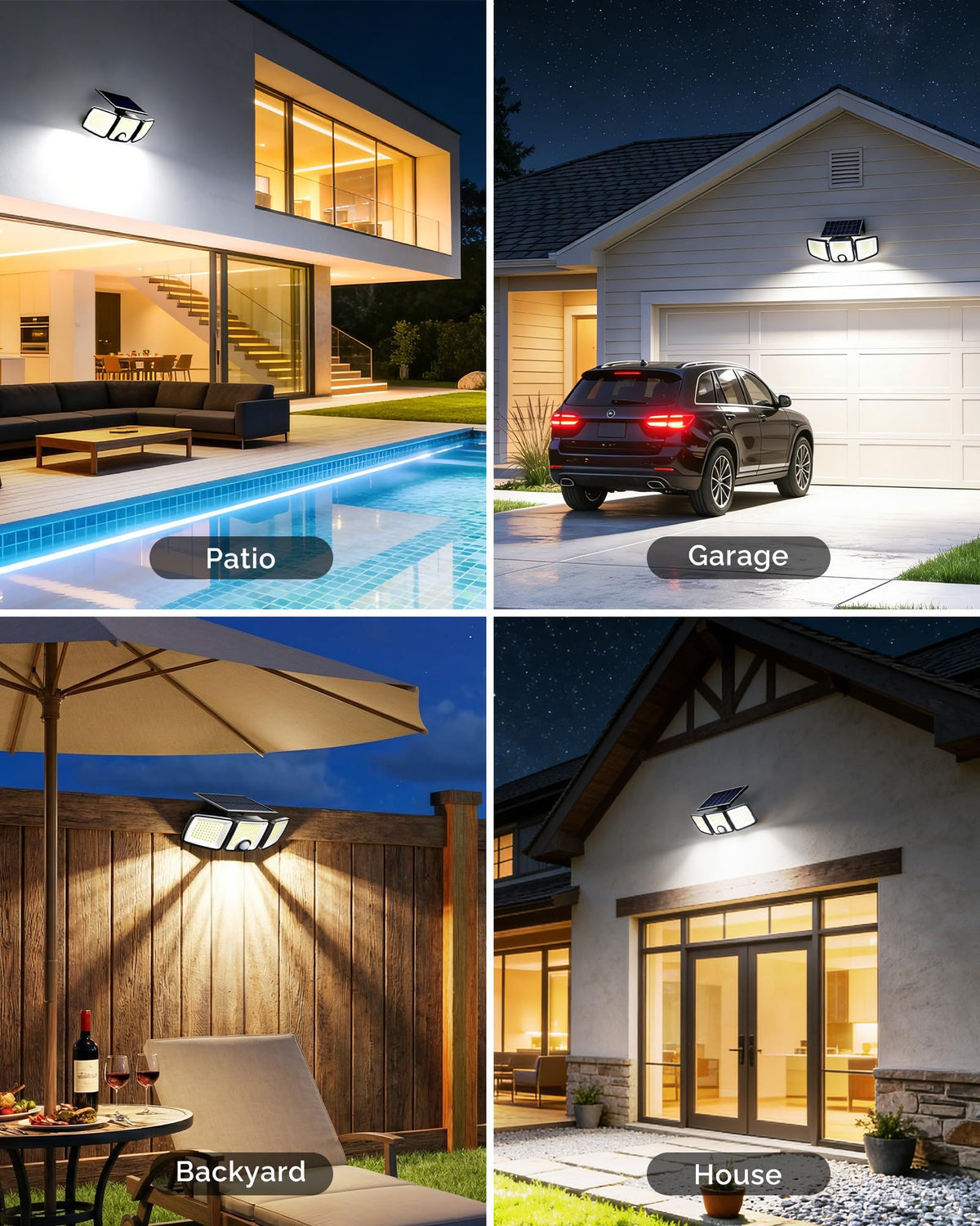 Brightown 2-Pack solar flood light battery-capacity powers hours of lighting