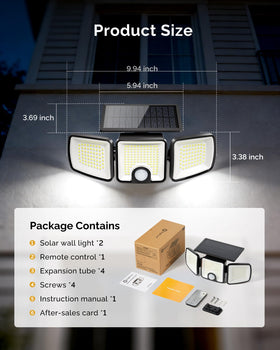 Brightown 2-Pack solar flood light motion-sensor detects activity up to 26 feet