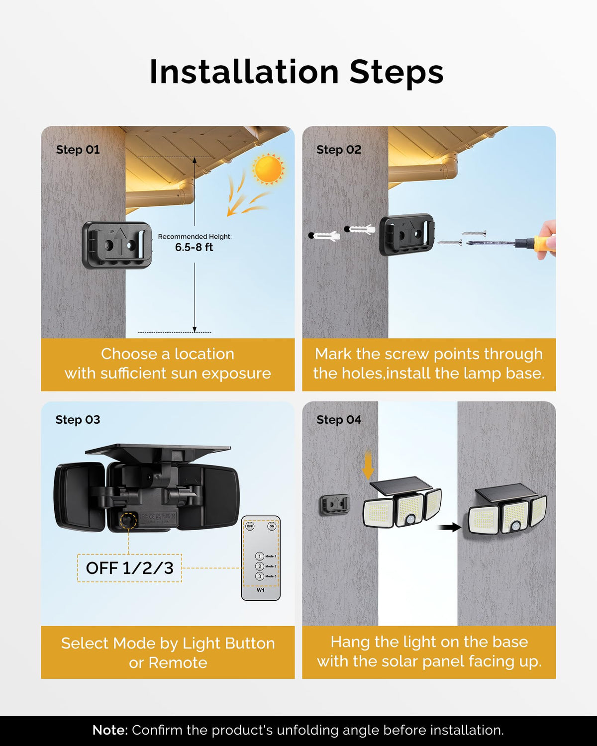 Brightown 2-Pack solar flood light wall-mount installation on exterior wall