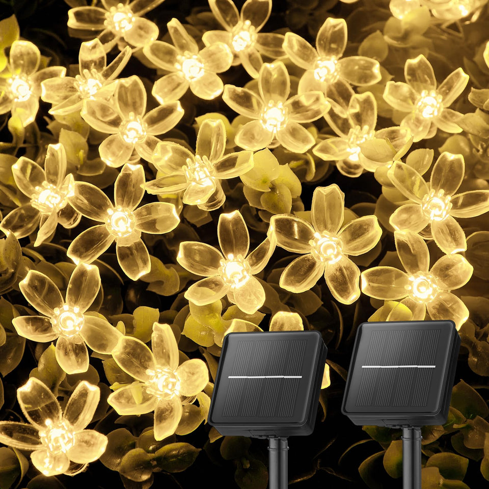 Brightown Cherry blossom design solar string lights over yard for evening ambiance