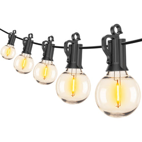 Brightown 2-pack outdoor globe string lights illuminate patios with energy-efficient bulbs.