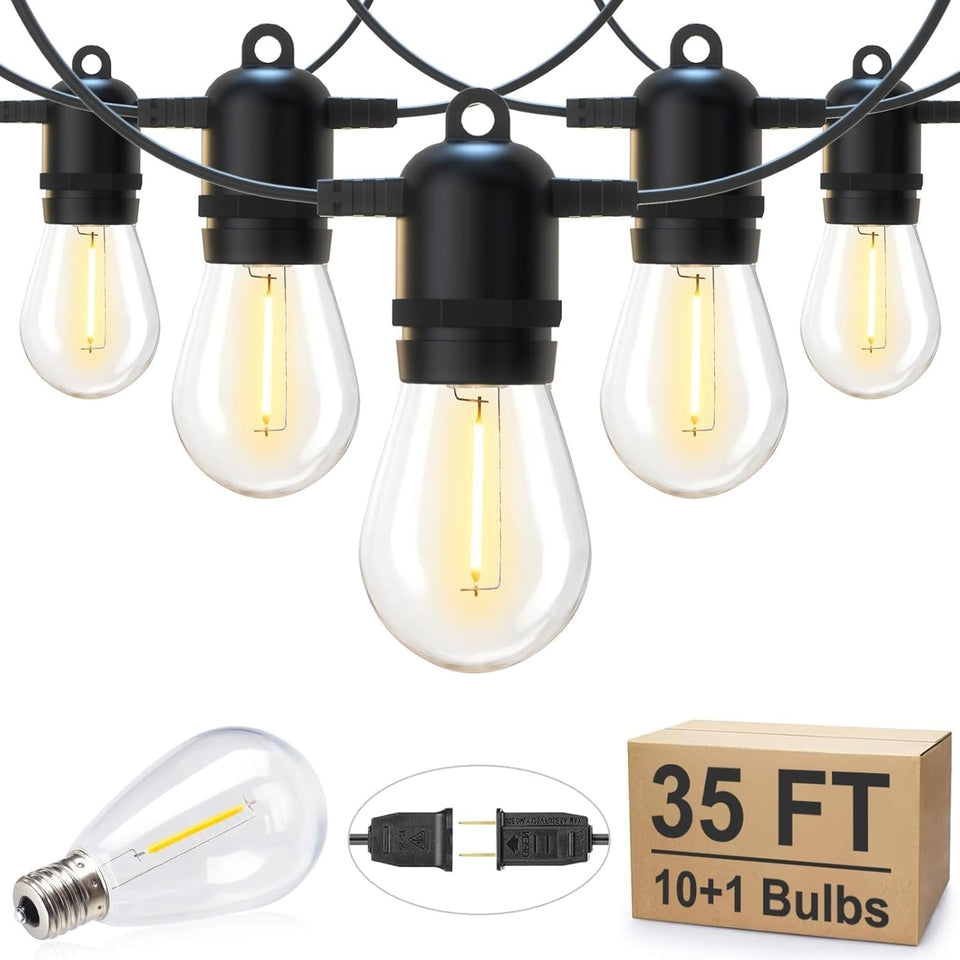 Brightown 35ft outdoor string lights cast a warm 2700K glow for cozy backyard evenings