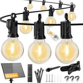 Brightown 38ft solar string lights panel mounted on wall for quick setup.