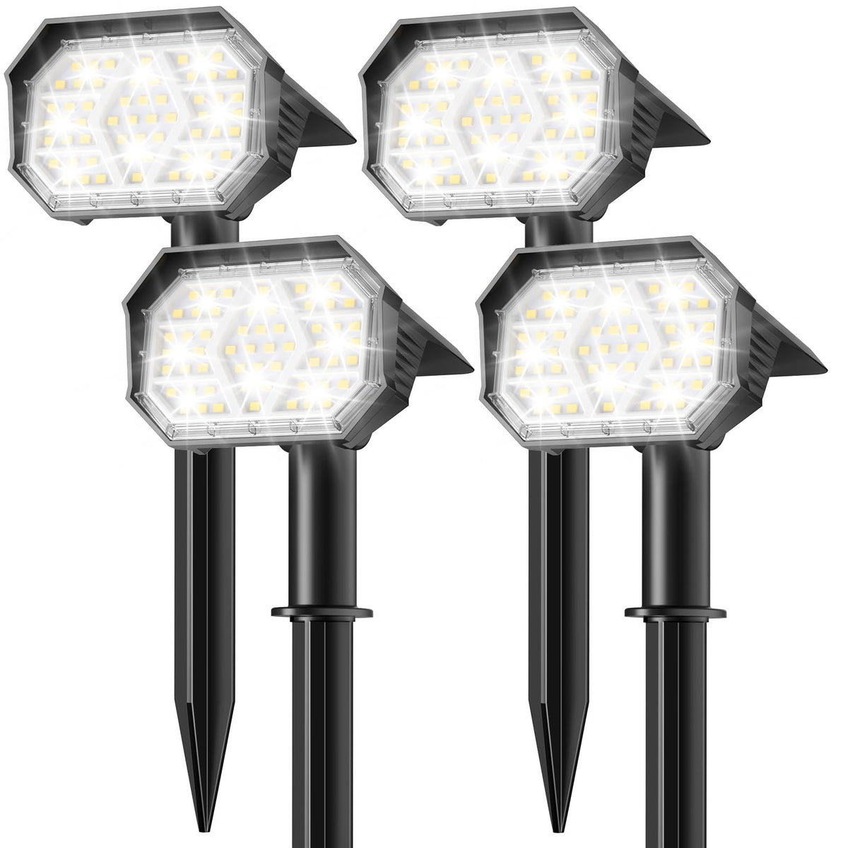 Brightown 4Pack solar spot lights, front view, compact and weatherproof for outdoor spaces.