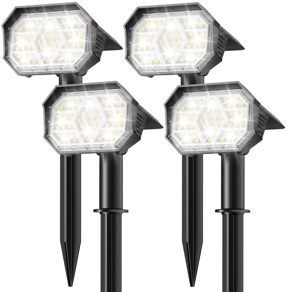 Brightown 4Pack solar spot lights, front view, compact and weatherproof for outdoor spaces.
