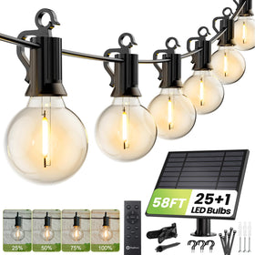 Brightown 58ft solar string lights outdoors illuminate porches with flexible installation.