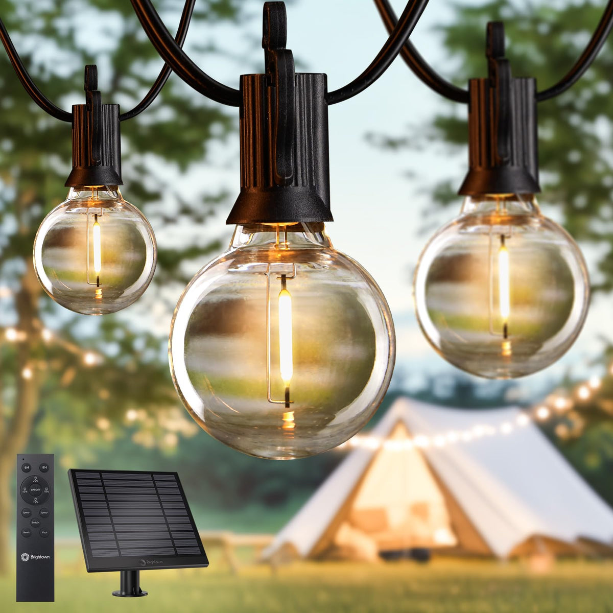 Brightown 75ft solar string lights remote control for versatile outdoor ambiance.