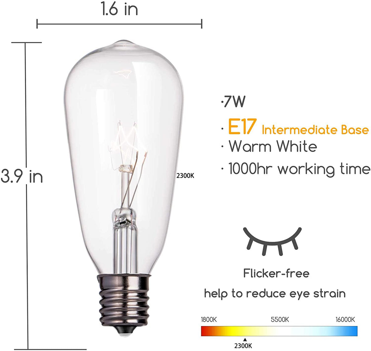 Brightown 7W E17 ST40 bulb with 2300K warm white lighting.