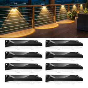 Brightown 8-pack solar fence lights illuminate outdoor fences with an even warm-white glow.