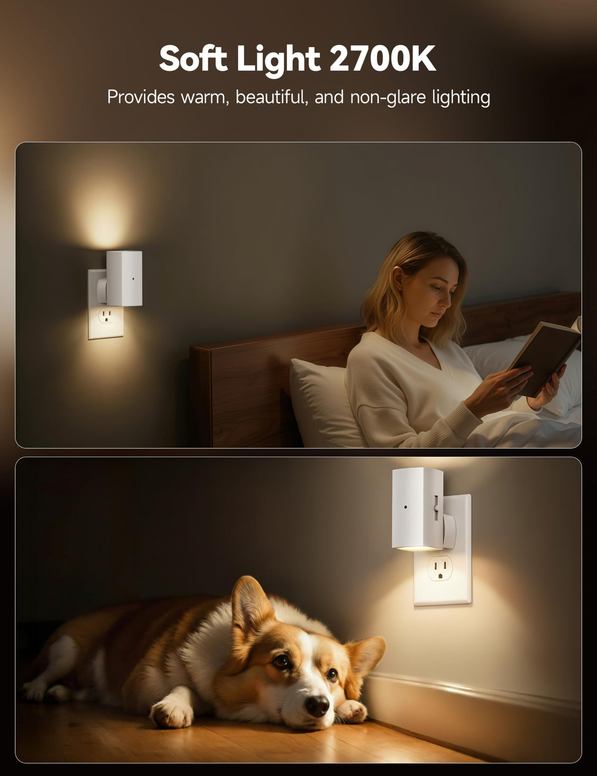 Brightown Aora night light rotates 90 degrees to fit vertical or horizontal outlets.