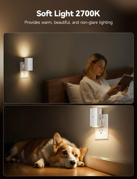 Brightown Aora night light rotates 90 degrees to fit vertical or horizontal outlets.