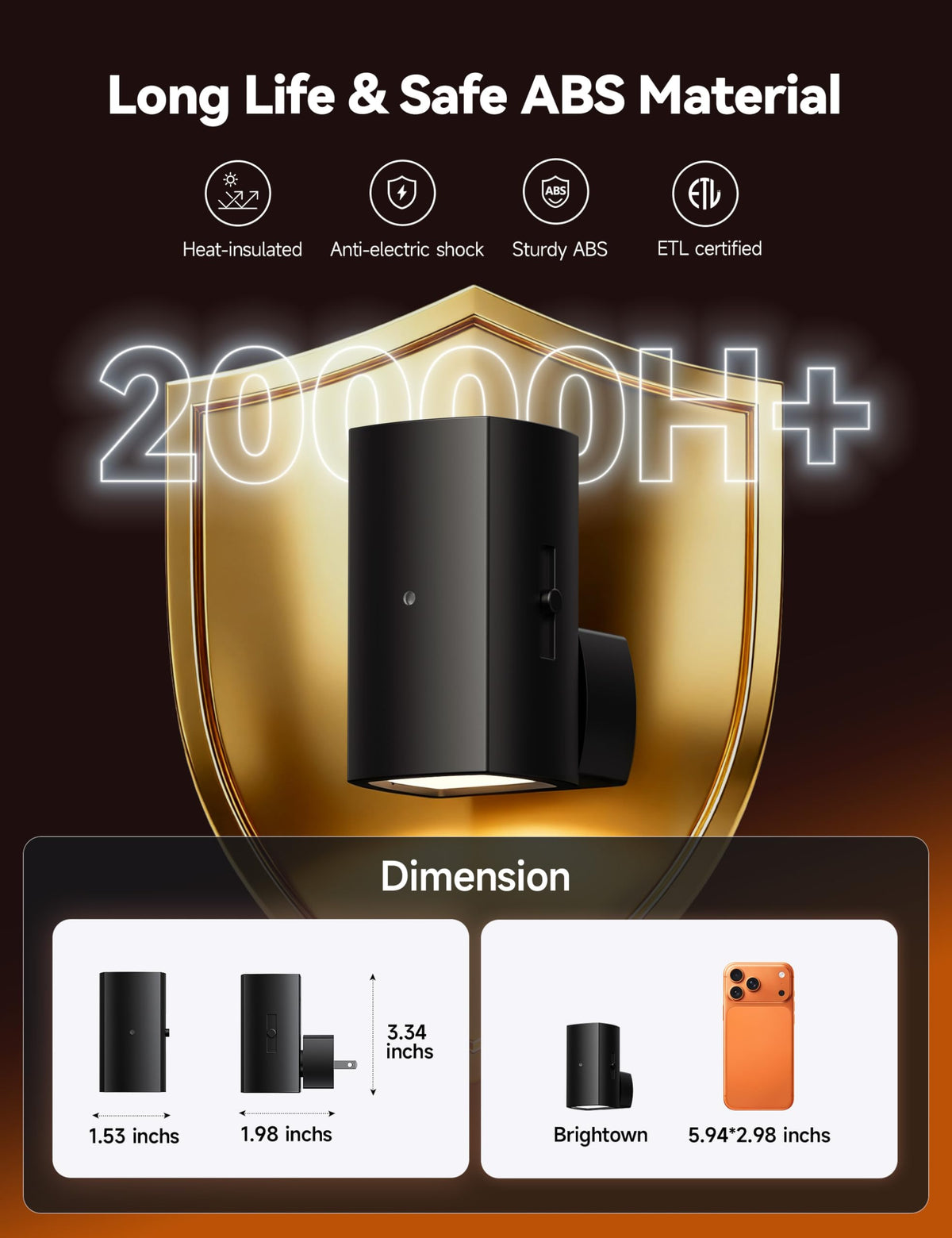 Brightown Aora night-light rotates 90 degrees for vertical or horizontal outlets