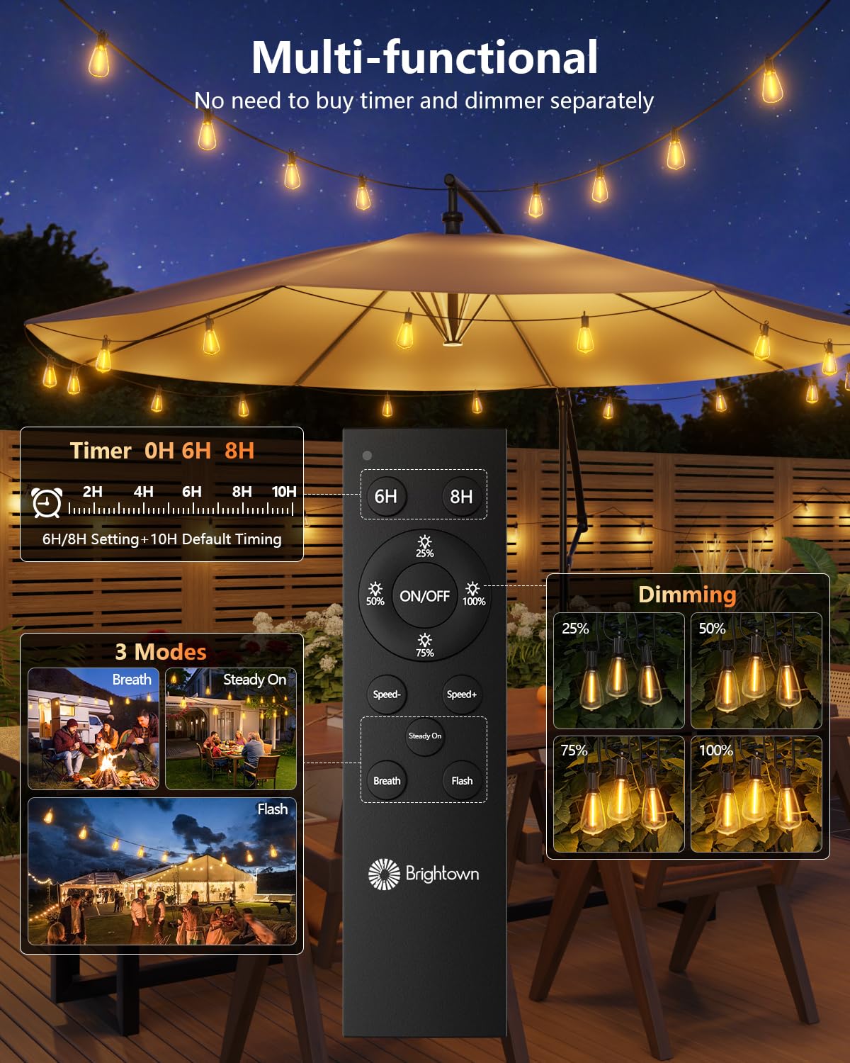 Brightown detachable solar panel for easy charging and flexible placement.