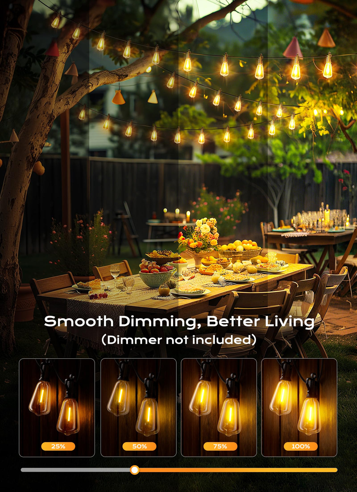 Dimmable Brightown outdoor string lights for customizable ambiance