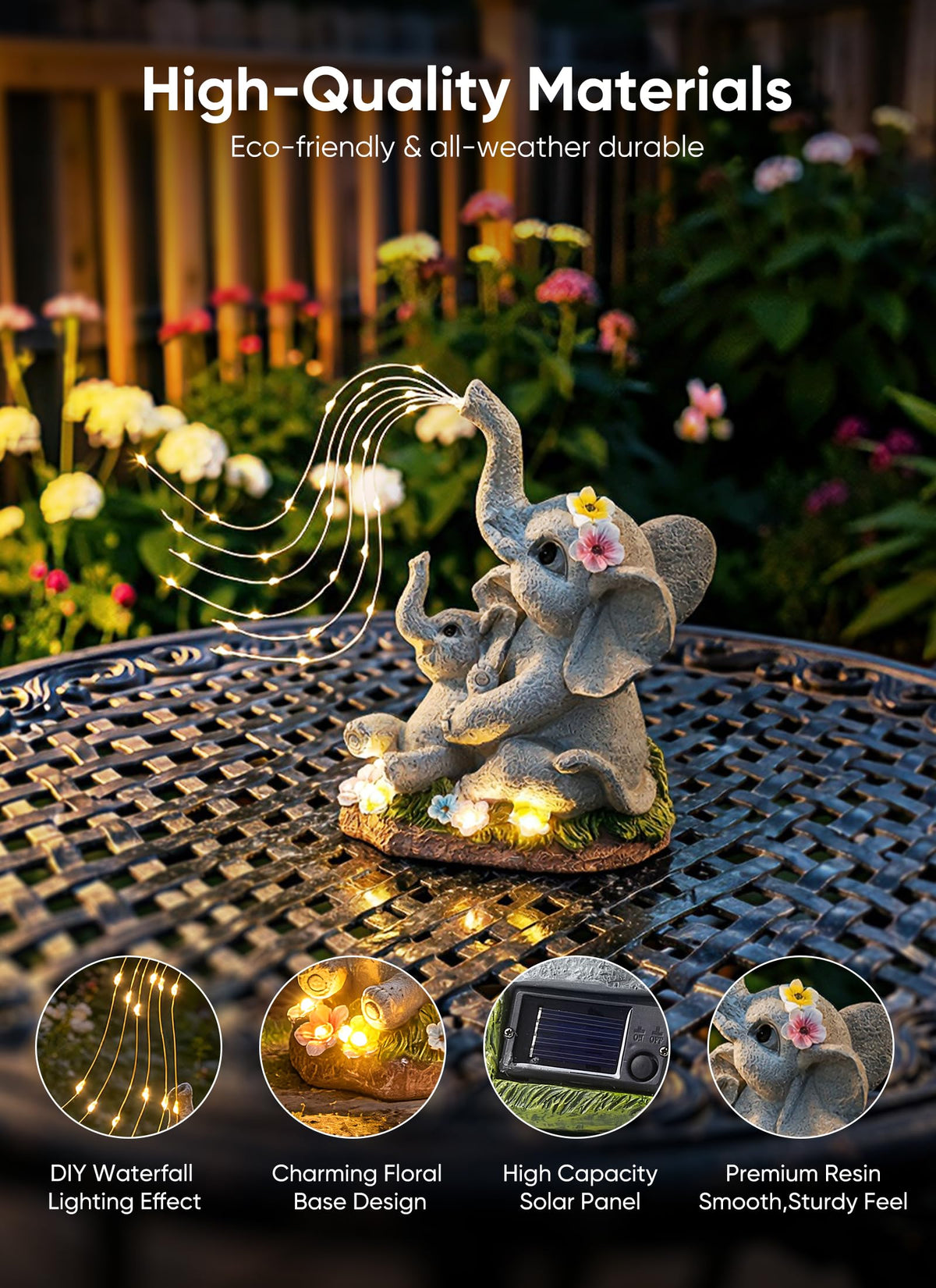 Brightown indoor-outdoor elephant decor suits porch, patio, or shelf.