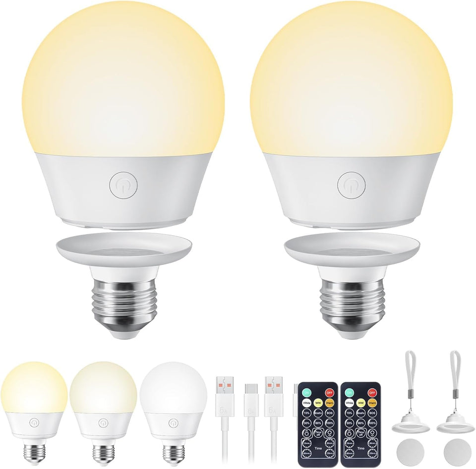 Brightown E26 rechargeable bulb with magnetic base installed for easy charging