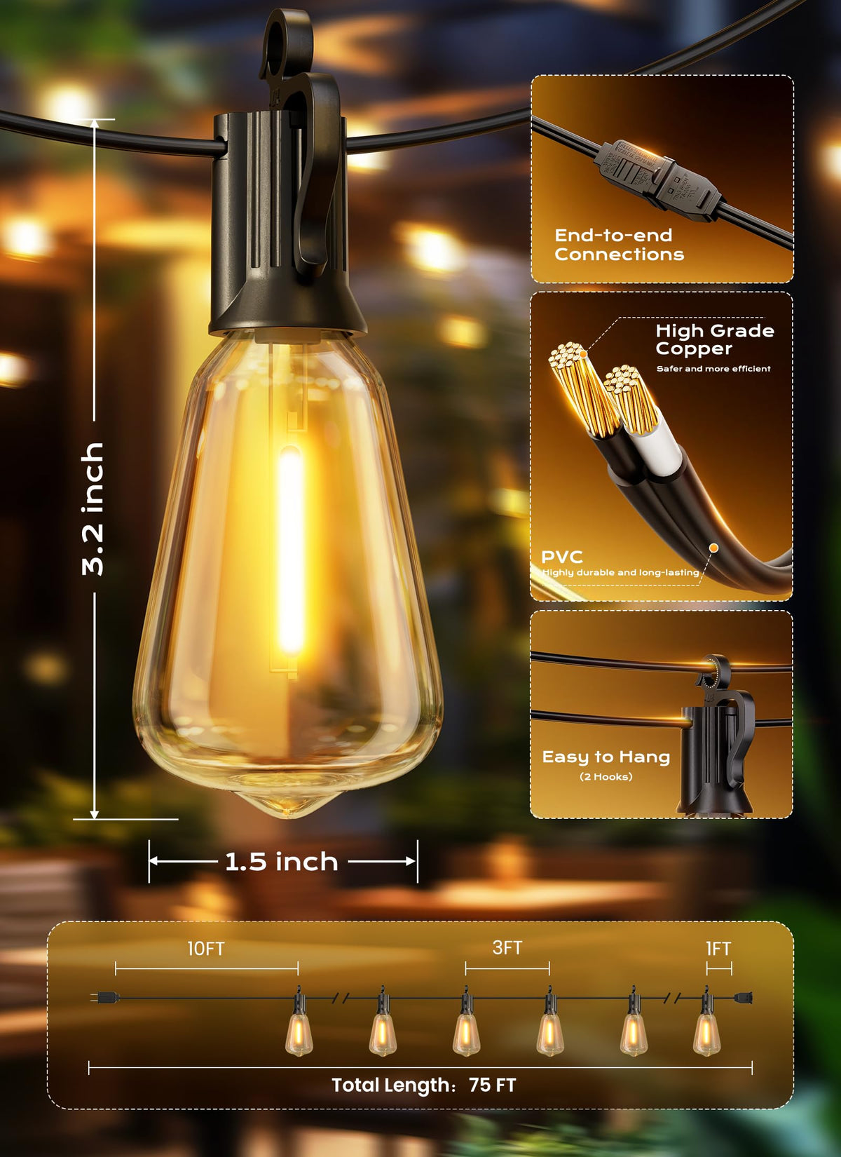 Easy-hang sockets on Brightown string lights for quick installation