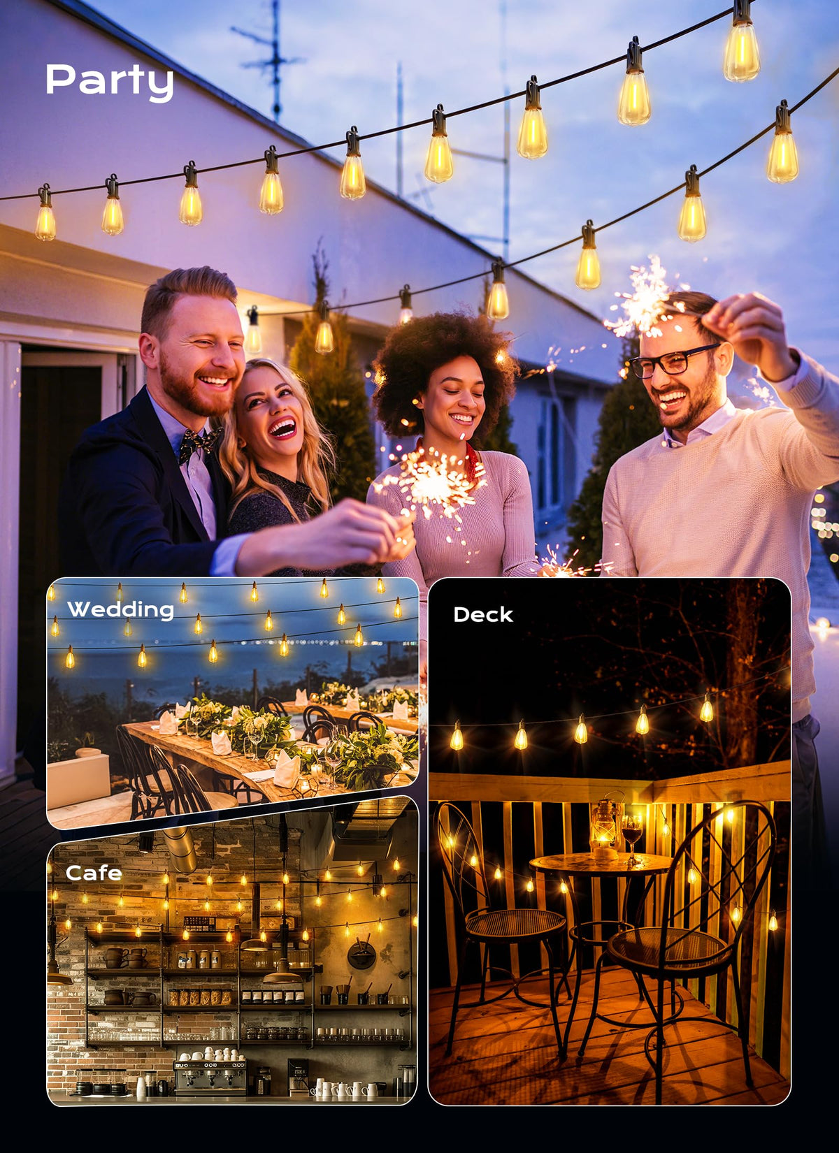 Built-in hooks make hanging Brightown lights quick on balconies and decks