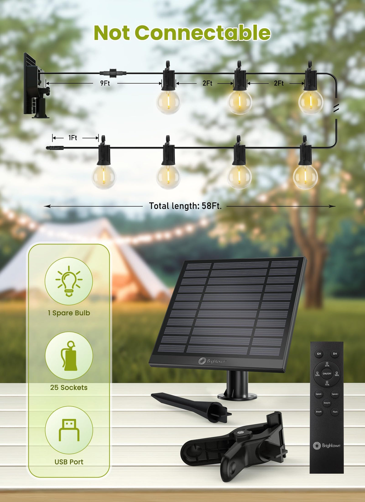 Brightown easy-install accessories keep hanging across pergolas, fences, and tents.