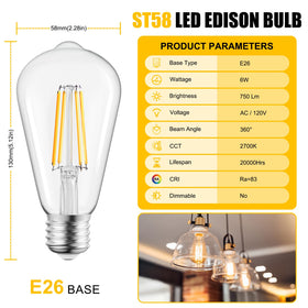 Brightown Edison filament bulbs provide 750 lumens for bright, steady illumination in living spaces.