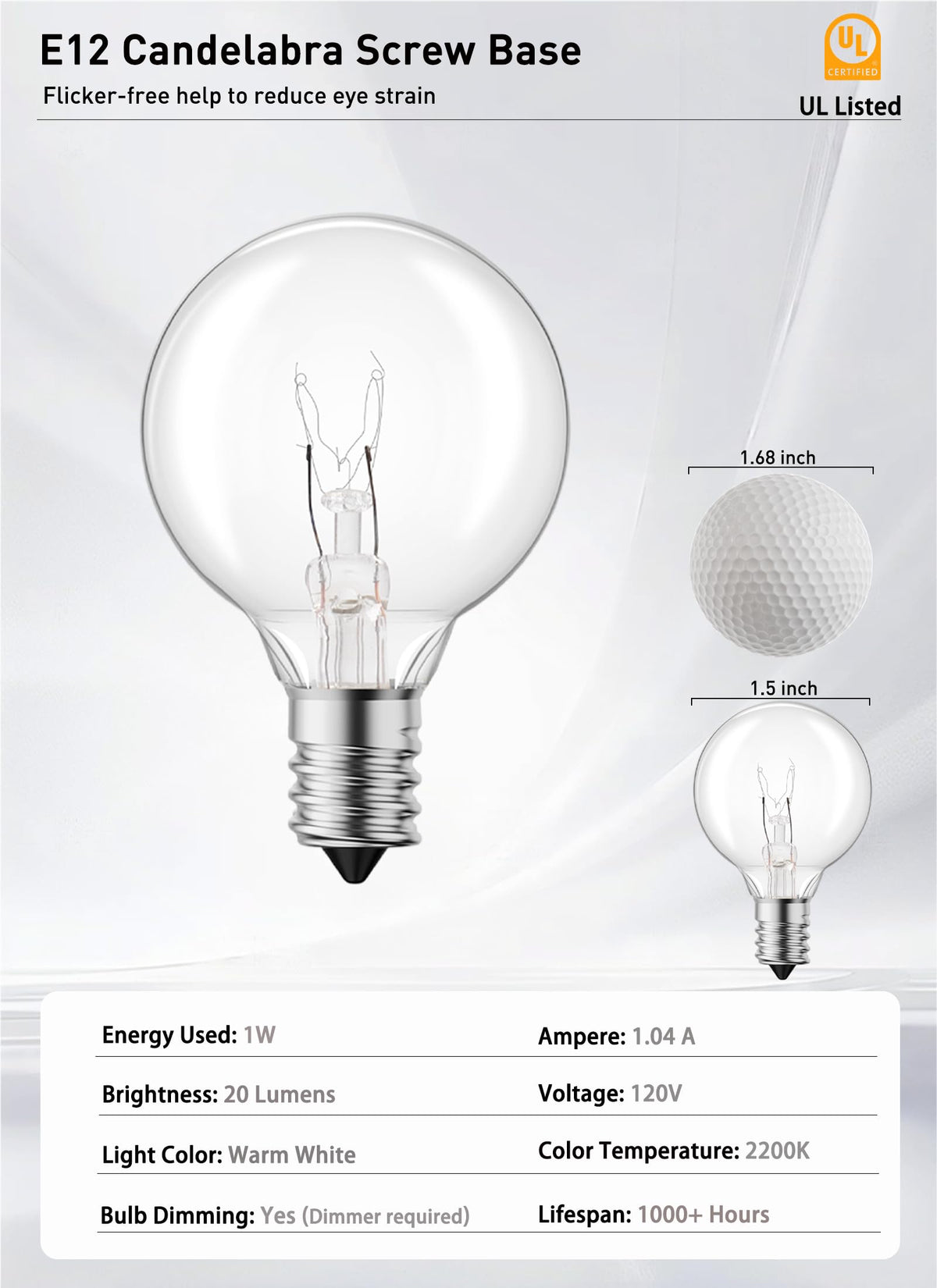 Brightown G40 bulb showing E12 C7 base compatible with many fixtures