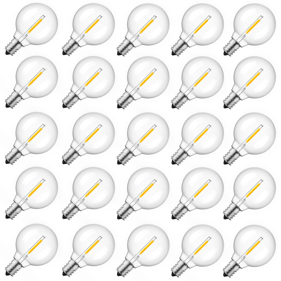 Brightown G40 globe LED bulb, 1W, warm white ideal for cozy indoor lighting.