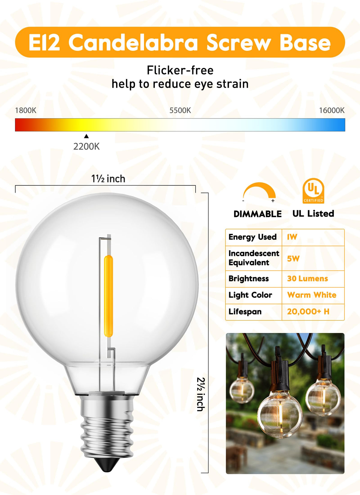 Brightown G40 bulb suitable for indoor and outdoor spaces with waterproof design.